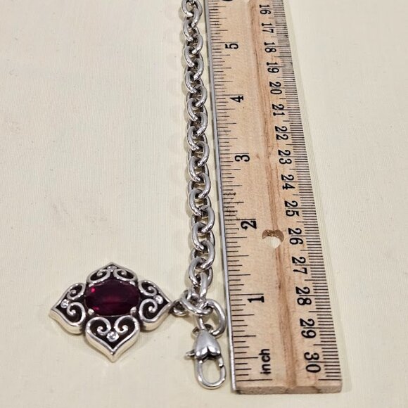 Brighton Alcazar Blaze Red Crystal Silver Plated Bracelet Lobster Claw Closure - Picture 11 of 14